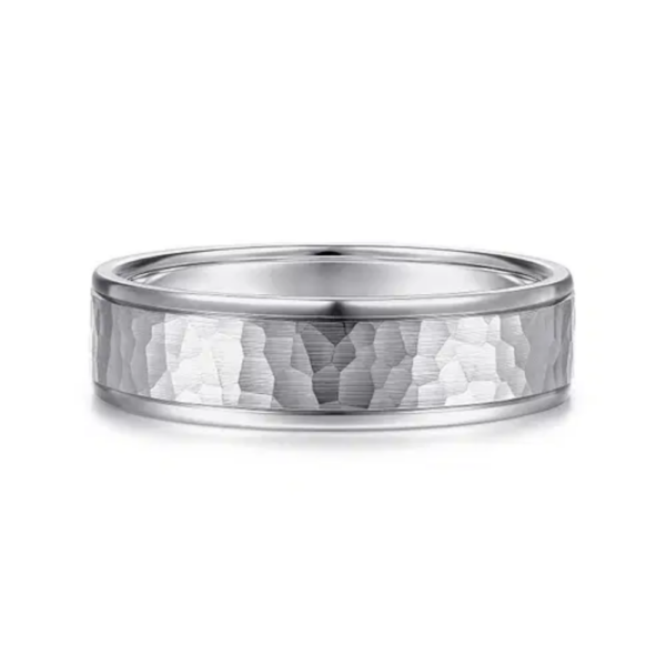 14K Gold 6mm - Flat Hammered Finish Men's Wedding Band
