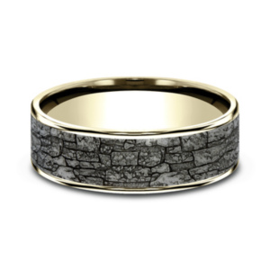 14K Gold and Tantalum 7.5mm – Rock Wall Men’s Wedding Band Ammara Stone 37