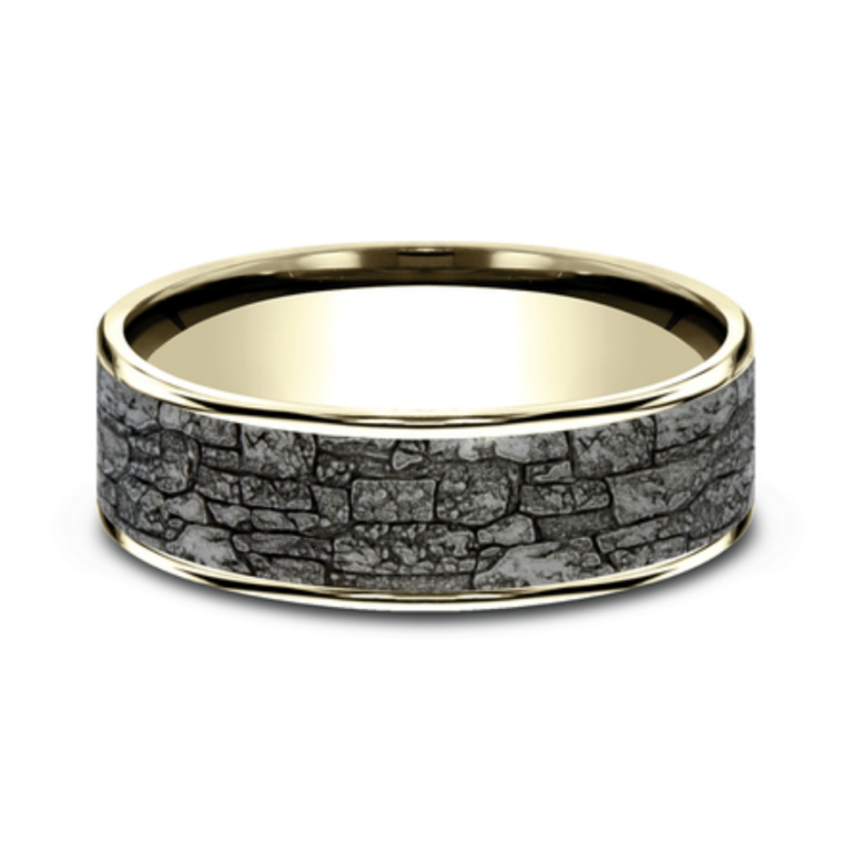 14K Gold and Tantalum 7.5mm – Rock Wall Men’s Wedding Band Ammara Stone 17