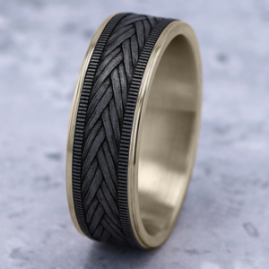 14K Gold and Tantalum 7.5mm – Wheat Weave Men’s Wedding Band Ammara Stone 12