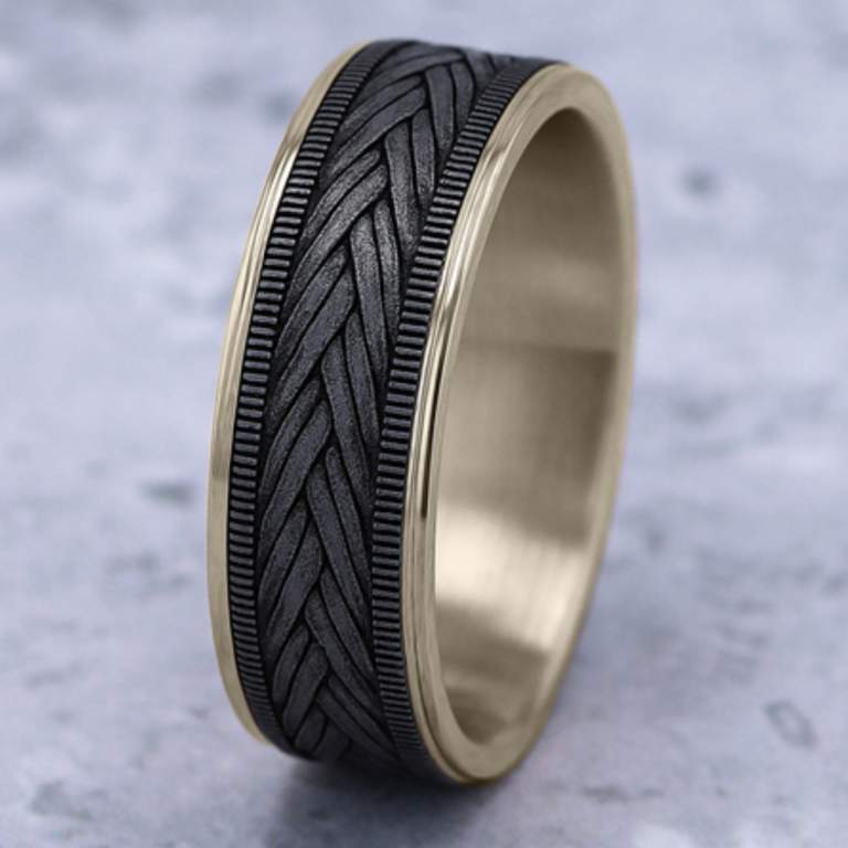 14K Gold and Tantalum 7.5mm – Wheat Weave Men’s Wedding Band Ammara Stone 30