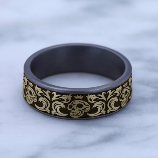14K Gold and Tantalum 7.5mm - Skull Men's Wedding Band - Image 3