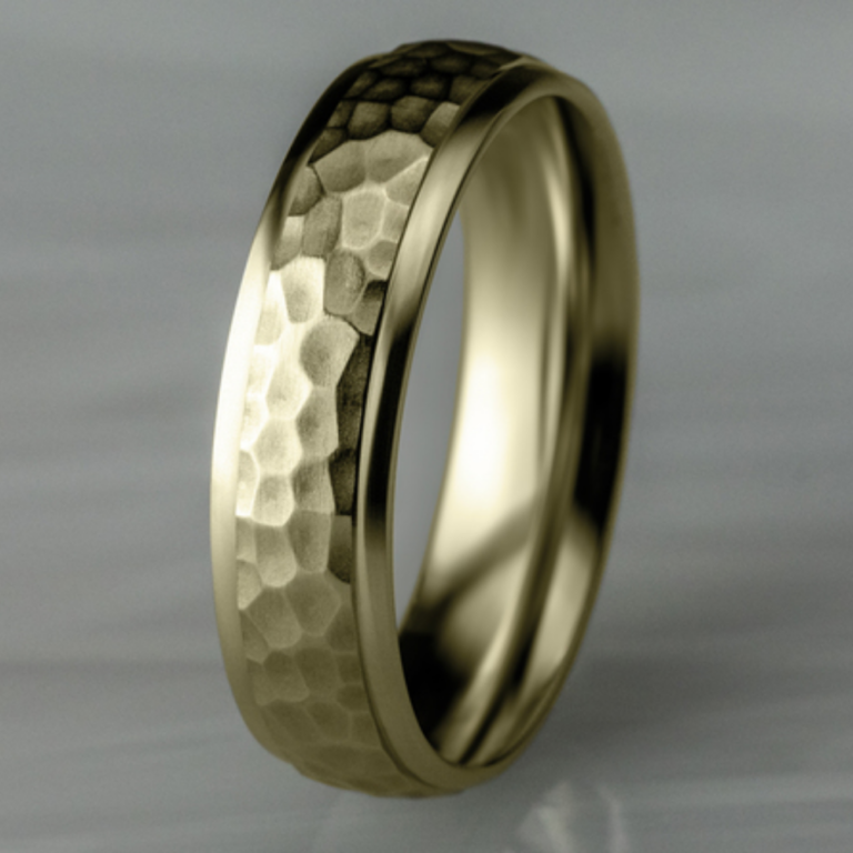 14K Gold 6.5mm – Hammered Men’s Wedding Band Benchmark 12