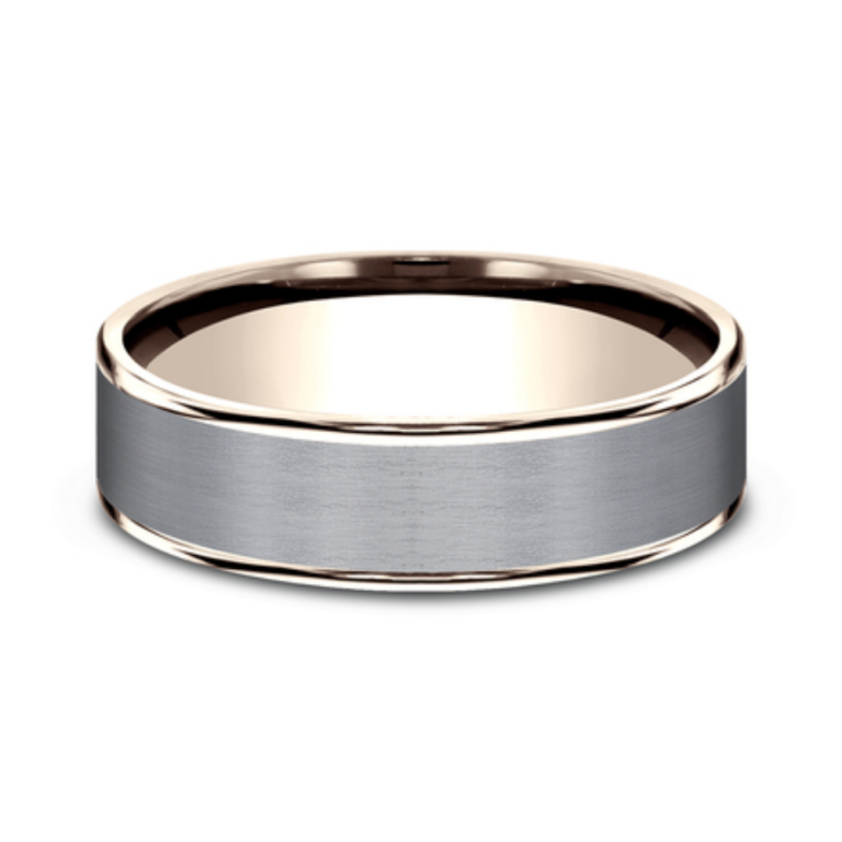 14K Gold and Tantalum 6.5mm – Satin Men’s Wedding Band Ammara Stone 37
