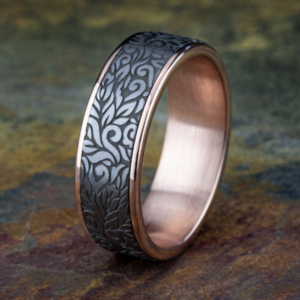 14K Gold and Tantalum 7.5mm – Paisley Men’s Wedding Band Ammara Stone 18