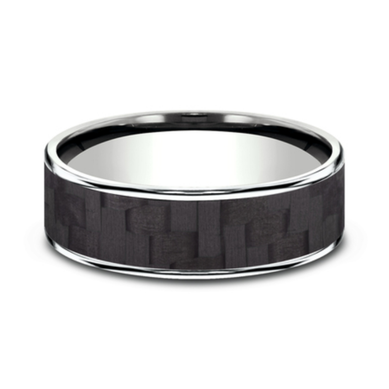 14K Gold and Carbon Fiber 6.5mm – Twilled Men’s Wedding Band Benchmark 17