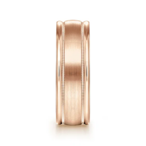 14K Gold 7mm – Satin Finish Milgrain Channels Men’s Wedding Band Gabriel 17