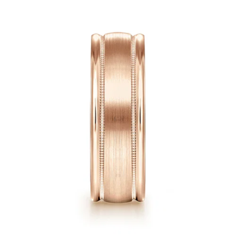14K Gold 7mm – Satin Finish Milgrain Channels Men’s Wedding Band Gabriel 17