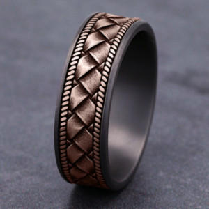 14K Gold and Tantalum 7.5mm – Basket Weave Men’s Wedding Band Ammara Stone 33