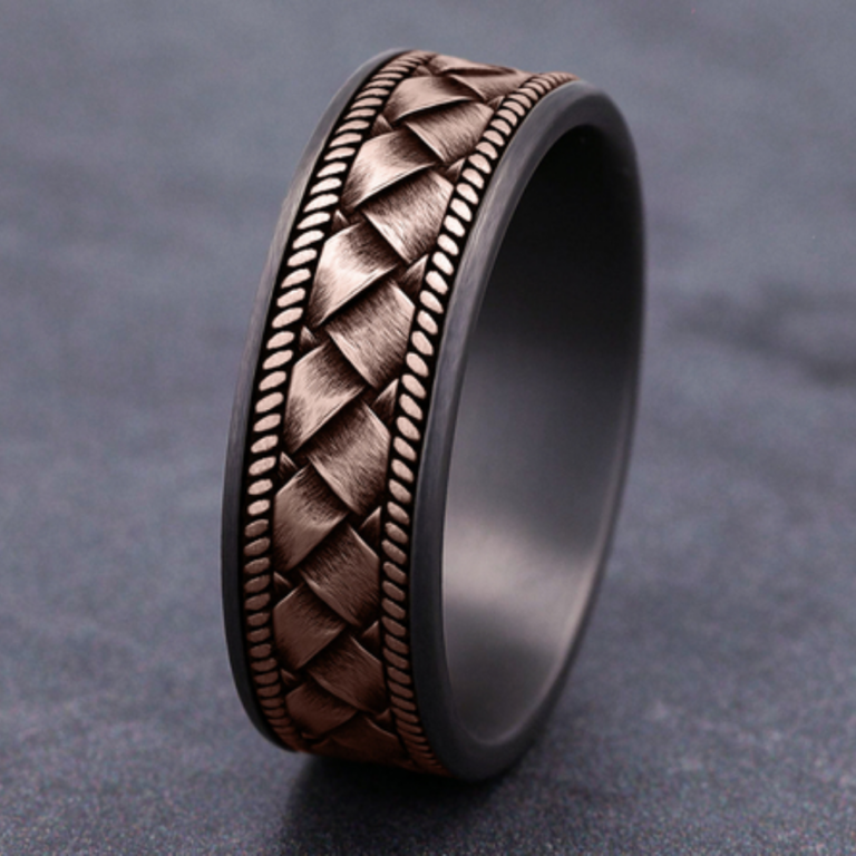 14K Gold and Tantalum 7.5mm – Basket Weave Men’s Wedding Band Ammara Stone 15