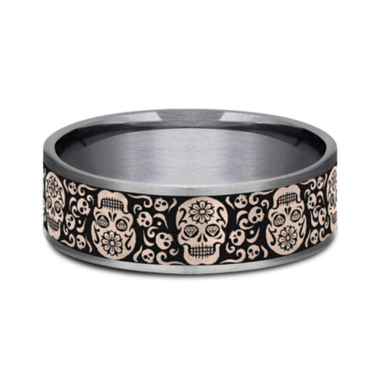 14K Gold and Tantalum 7.5mm – Skull King Men’s Wedding Band Ammara Stone 16