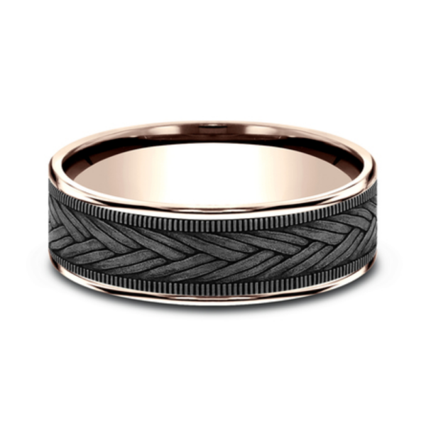 14K Gold and Tantalum 7.5mm - Wheat Weave Men's Wedding Band - Image 4