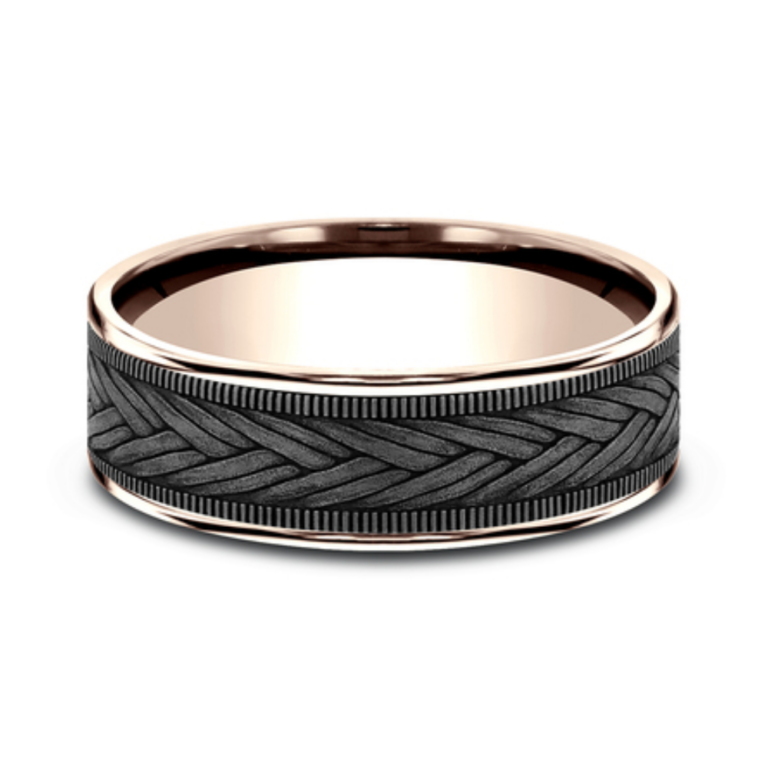 14K Gold and Tantalum 7.5mm – Wheat Weave Men’s Wedding Band Ammara Stone 31