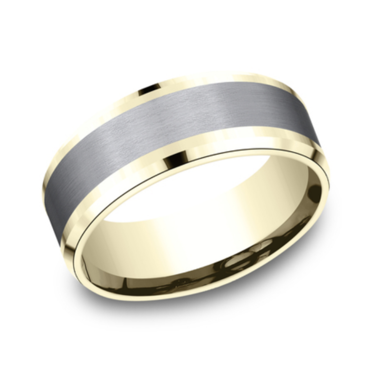 14K Gold and Tantalum 7mm – Satin Beveled Men’s Wedding Band Benchmark 22