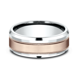 14K Gold 8mm - Satin Milgrain Men's Wedding Band