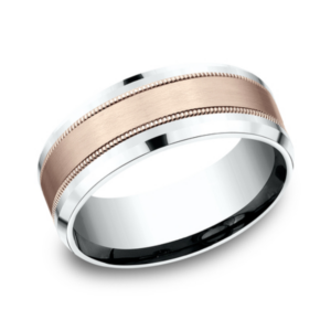 14K Gold 8mm - Satin Milgrain Men's Wedding Band