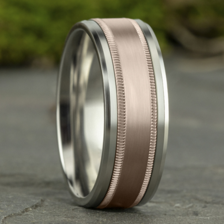 14K Gold 8mm – Satin Milgrain Men’s Wedding Band Benchmark 48
