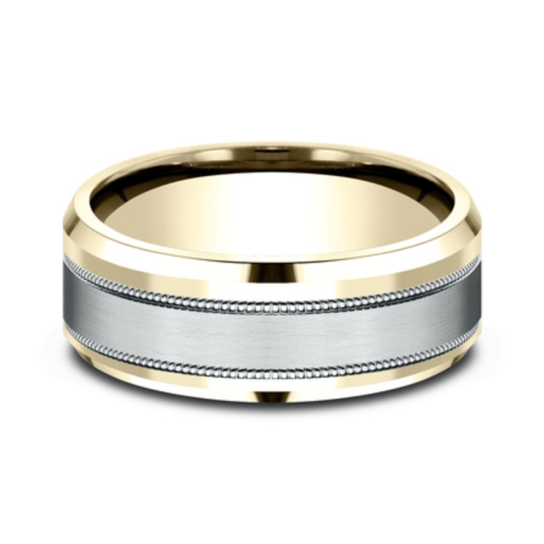 14K Gold 8mm – Satin Milgrain Men’s Wedding Band Benchmark 49