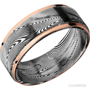 14K Gold and Damascus 8mm - Tightweave Men's Wedding Band