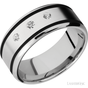 Cobalt Chrome 9mm - Three-Stone Men's Diamond Wedding Band
