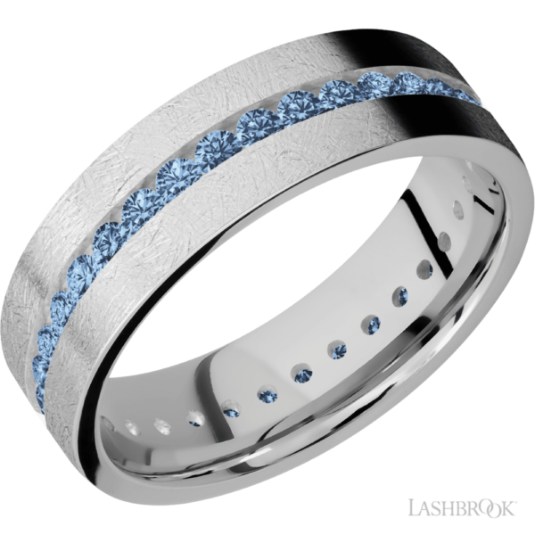 14K Gold 7mm - Sapphire Eternity Men's Wedding Band - Image 2