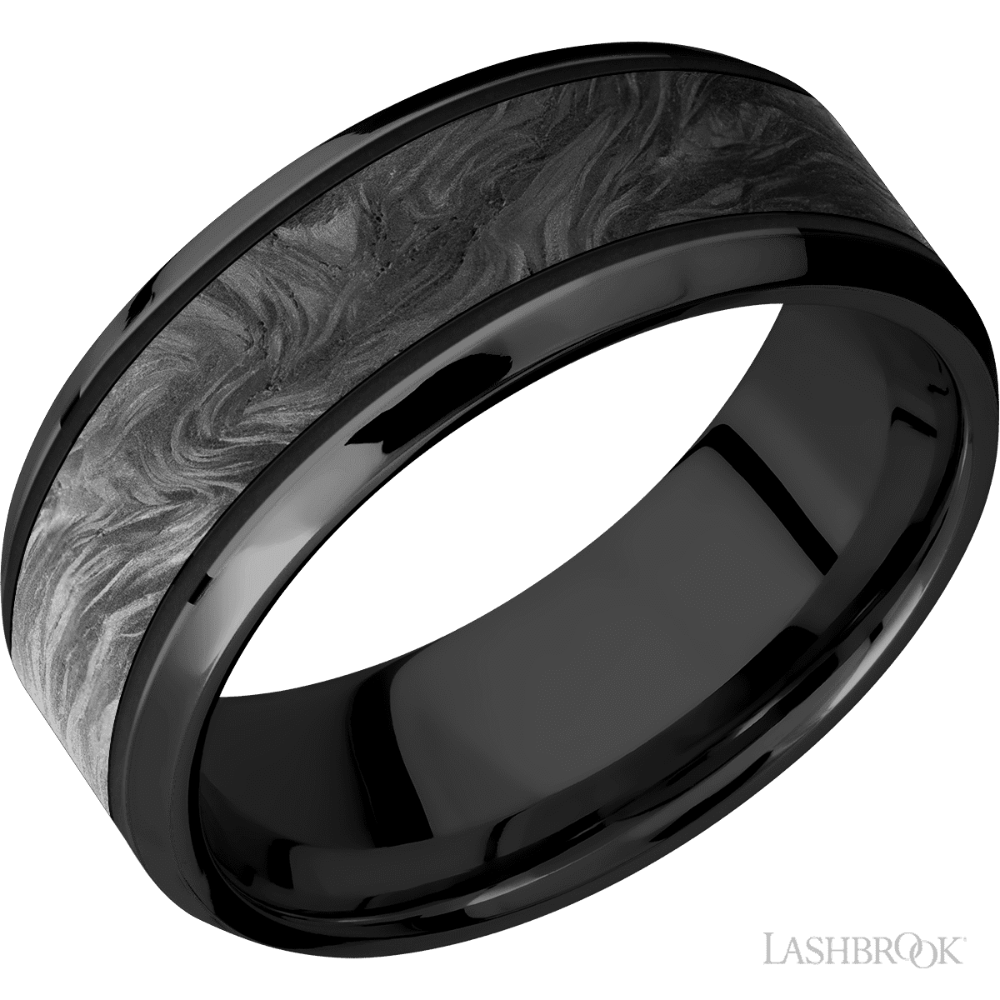 Zirconium and Swirled Carbon Fiber 8mm – Men’s Wedding Band Lashbrook 2