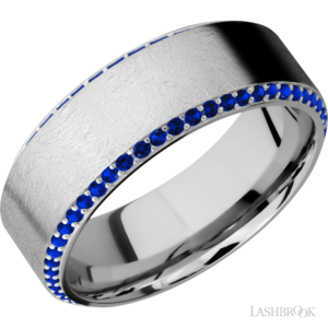 14K Gold 8mm - Bevel Set Sapphire Eternity Men's Wedding Band