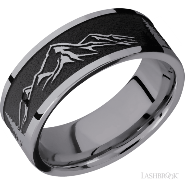 Tantalum Mountain Design 8mm - Men's Wedding Band