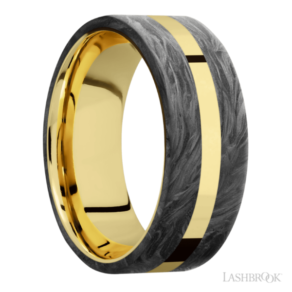 14K Gold and Carbon Fiber 8mm  - Men's Wedding Band - Image 3