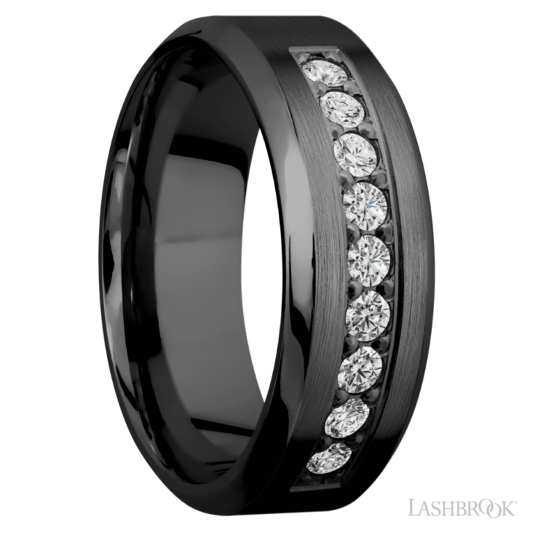 Zirconium 8mm – Channel Diamond Men’s Wedding Band Lashbrook 6