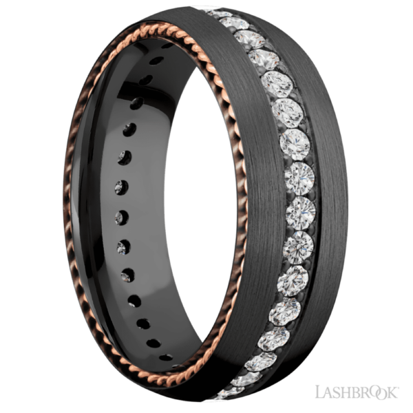 14K Gold and Zirconium 7mm - Eternity Diamond Men's Wedding Band - Image 3