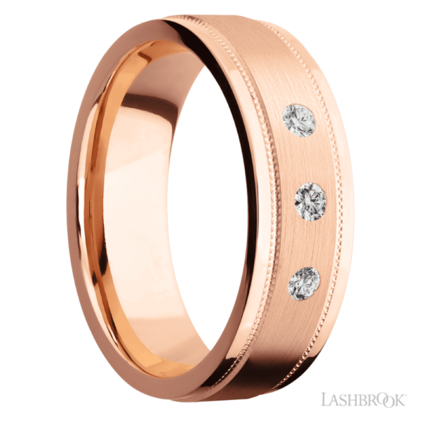 14K Gold 7mm - Three-Stone Men's Diamond Wedding Band - Image 3