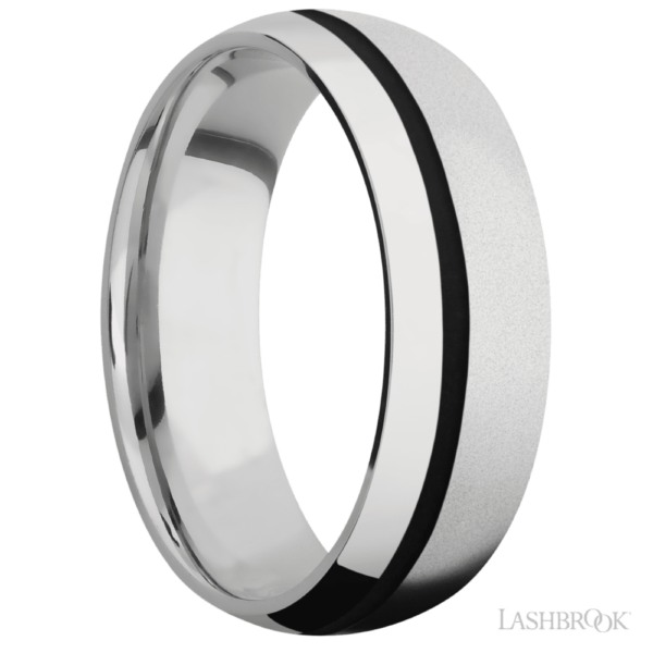 Cobalt Chrome 7mm - Bead Black Inlay Men's Wedding Band - Image 3