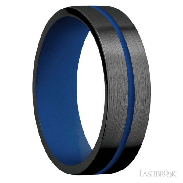 Zirconium 7mm - Blue Inlay Design Men's Wedding Band - Image 3