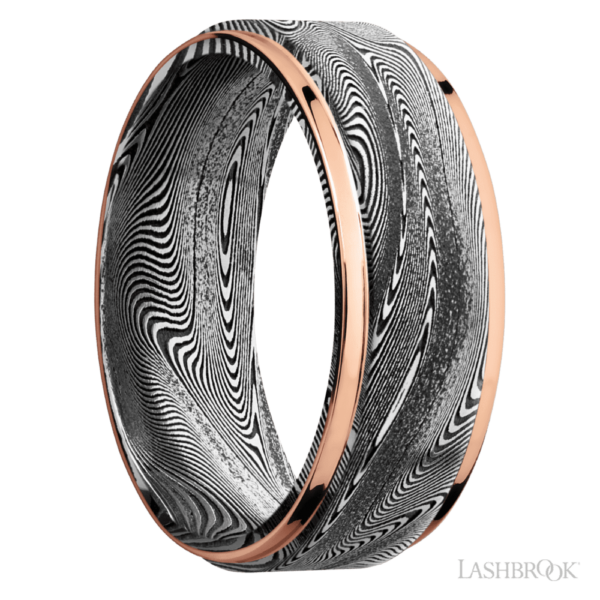 14K Gold and Damascus 8mm - Tightweave Men's Wedding Band - Image 3