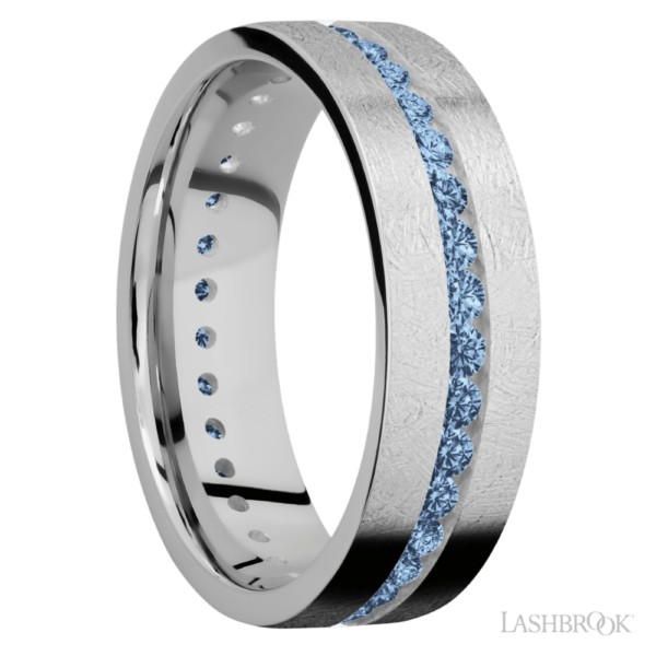 14K Gold 7mm - Sapphire Eternity Men's Wedding Band - Image 3