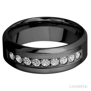 Zirconium 8mm - Channel Diamond Men's Wedding Band