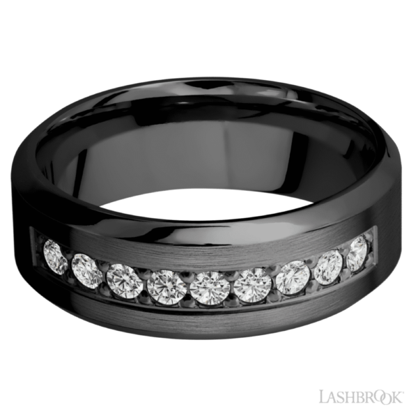 Zirconium 8mm - Channel Diamond Men's Wedding Band