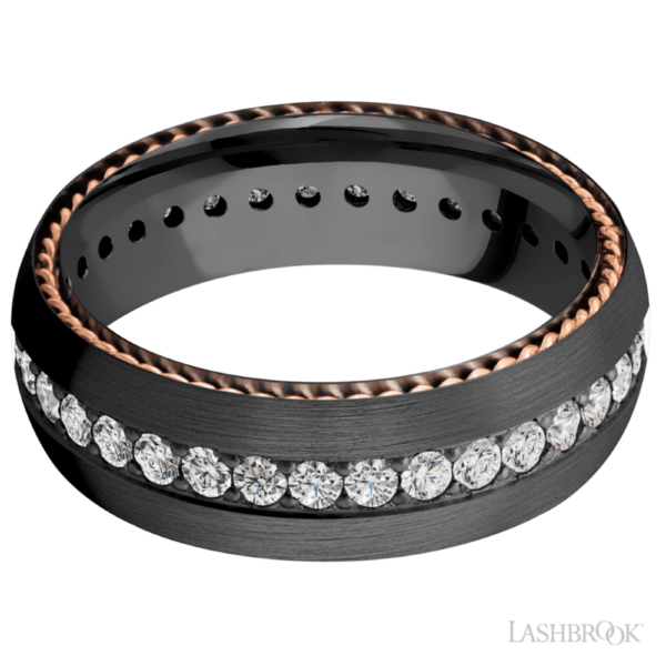 14K Gold and Zirconium 7mm - Eternity Diamond Men's Wedding Band
