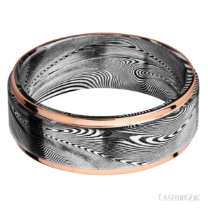 14K Gold and Damascus 8mm - Tightweave Men's Wedding Band