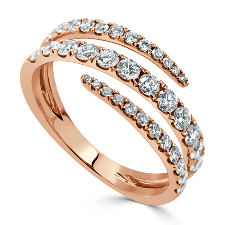 14K Rose Gold Three-Row Wrap Ring with .81ctw Diamonds Size 6.5 Fine Jewelry 2