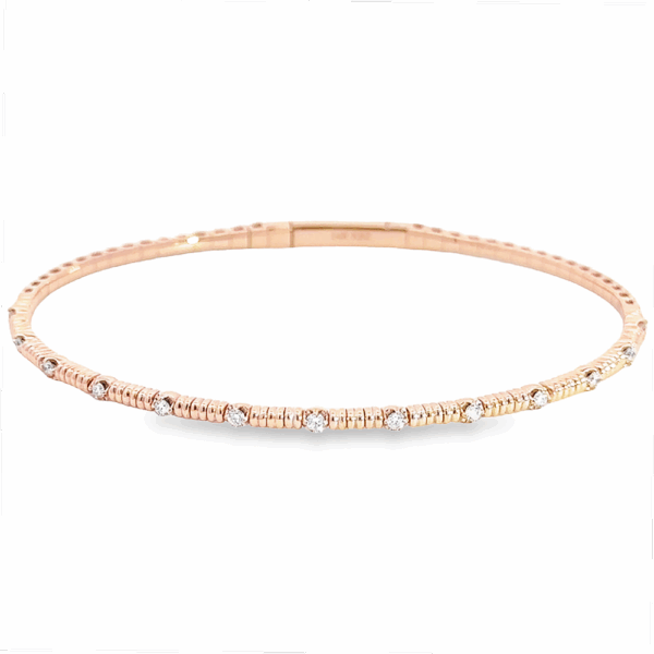 14K Rose Gold Flexible Accented Metal Bangle with .20ctw Diamonds Size 6.25 Bracelets 11