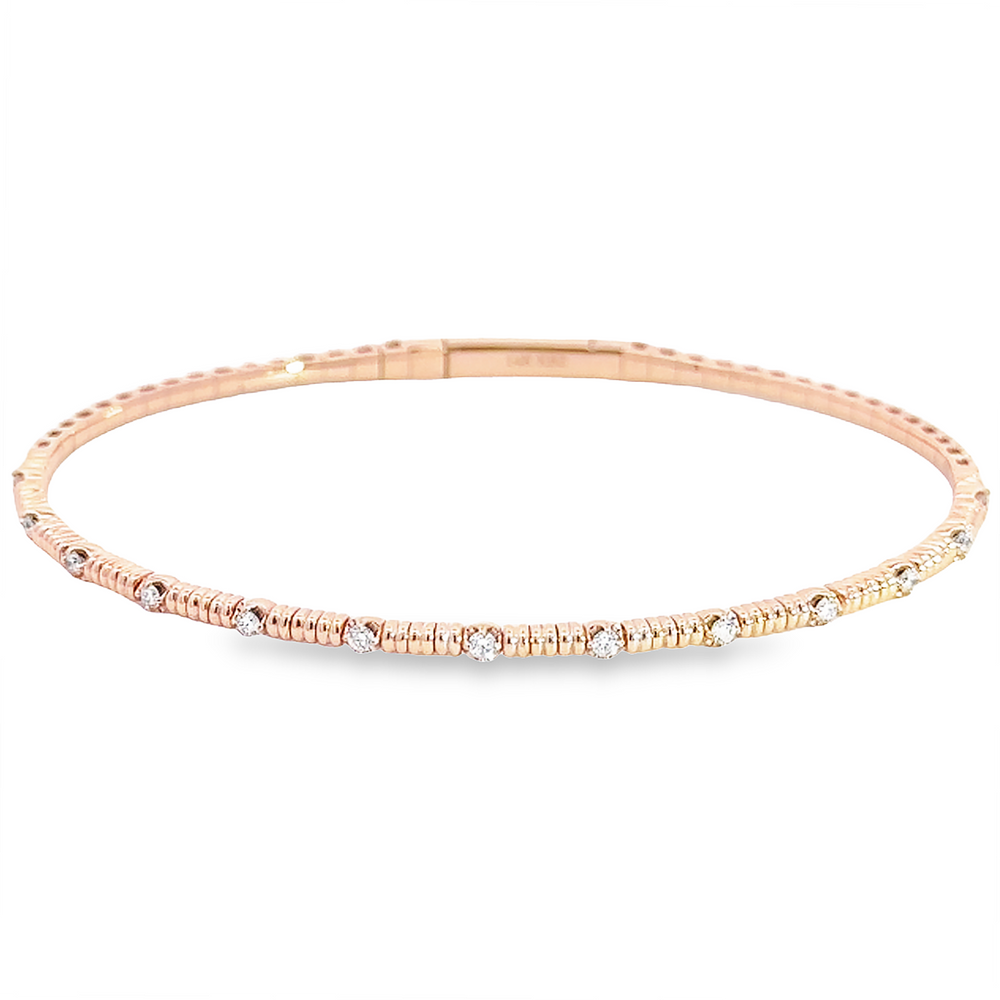 14K Rose Gold Flexible Accented Metal Bangle with .20ctw Diamonds Size 6.25 Bracelets