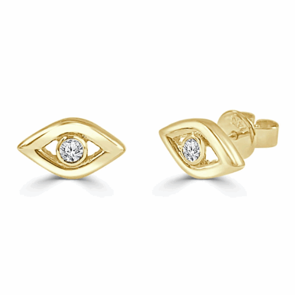 14K Yellow Gold Evil Eye Studs with .07ctw Diamonds Earrings 3