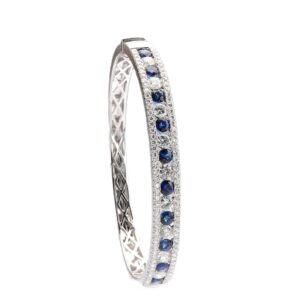 14K White Gold Bangle with 3.00ctw Blue Sapphires & 3.50ctw Diamonds Size 6.75
