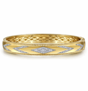 14K Yellow Gold Chevron Pattern Bangle with Bujukan Beads & .36ctw Diamonds Size 6.25 Bracelets 5