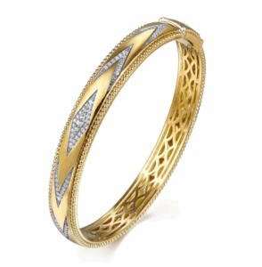 14K Yellow Gold Chevron Pattern Bangle with Bujukan Beads & .36ctw Diamonds Size 6.25 Bracelets 7