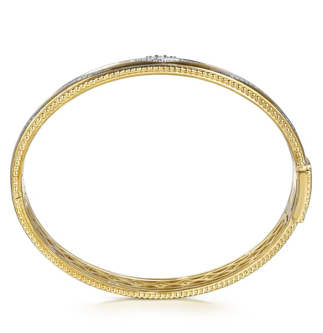 14K Yellow Gold Chevron Pattern Bangle with Bujukan Beads & .36ctw Diamonds Size 6.25 Bracelets 4