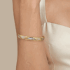 14K Yellow Gold Chevron Pattern Bangle with Bujukan Beads & .36ctw Diamonds Size 6.25 Bracelets 14