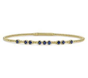 14K Yellow Gold Beaded Bangle with .65ctw Blue Sapphires Size 6.75 Bracelets 2